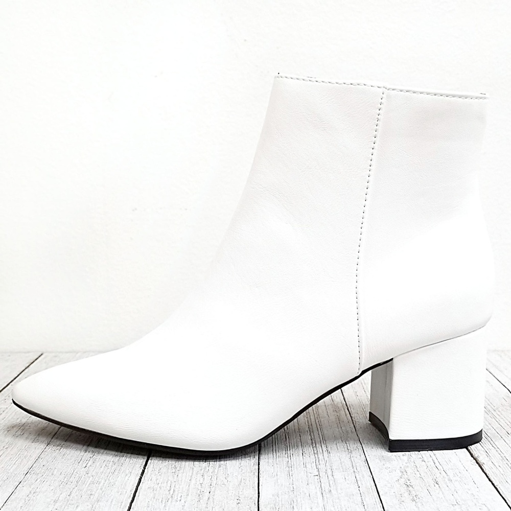 New White Chunky Heel Point Toe Booties Boots - Picture 3 of 4